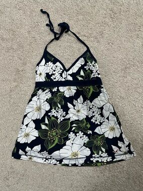 Hollister Navy Floral Babydoll Tank with White & Green Print